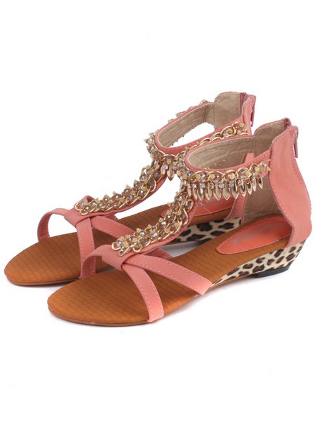 Roman Style Leopard Wedge Drill Metal Embellished Sandals on Luulla