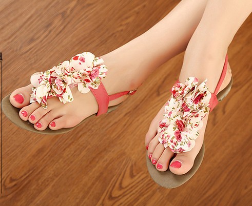 bohemian sandals flat flower shoes