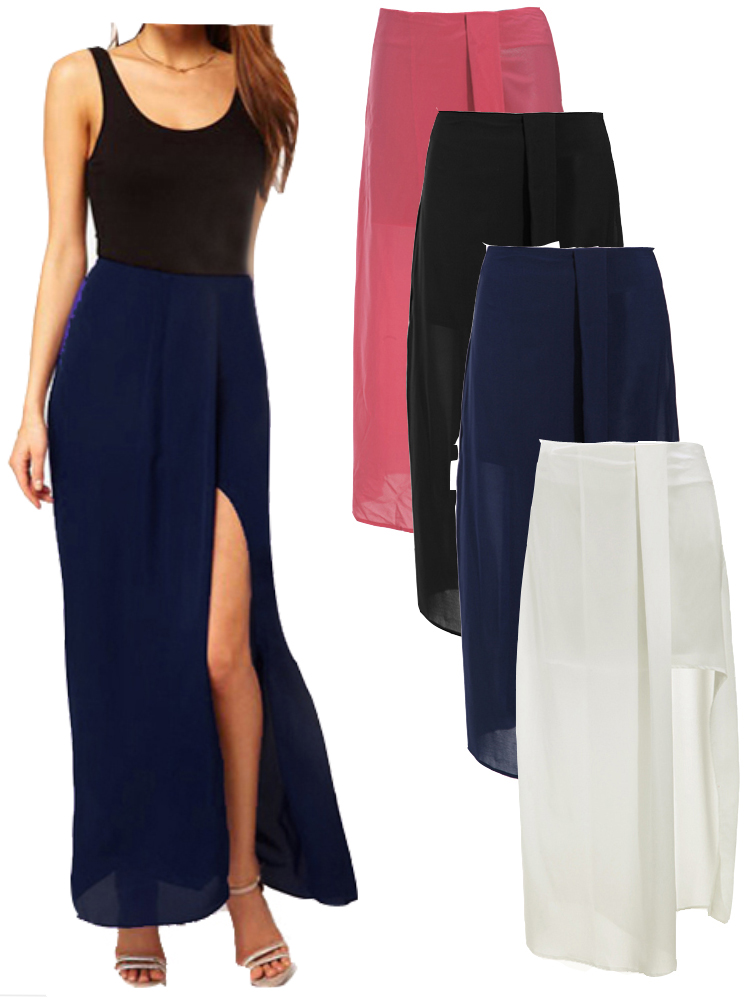 Split Ruched Chiffon Maxi Skirt